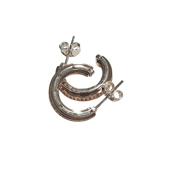 Pandora 18K Rose Gold Sterling Silver Pavé Heart Stud Hoop Earrings  Rhinestones - Picture 2 of 4